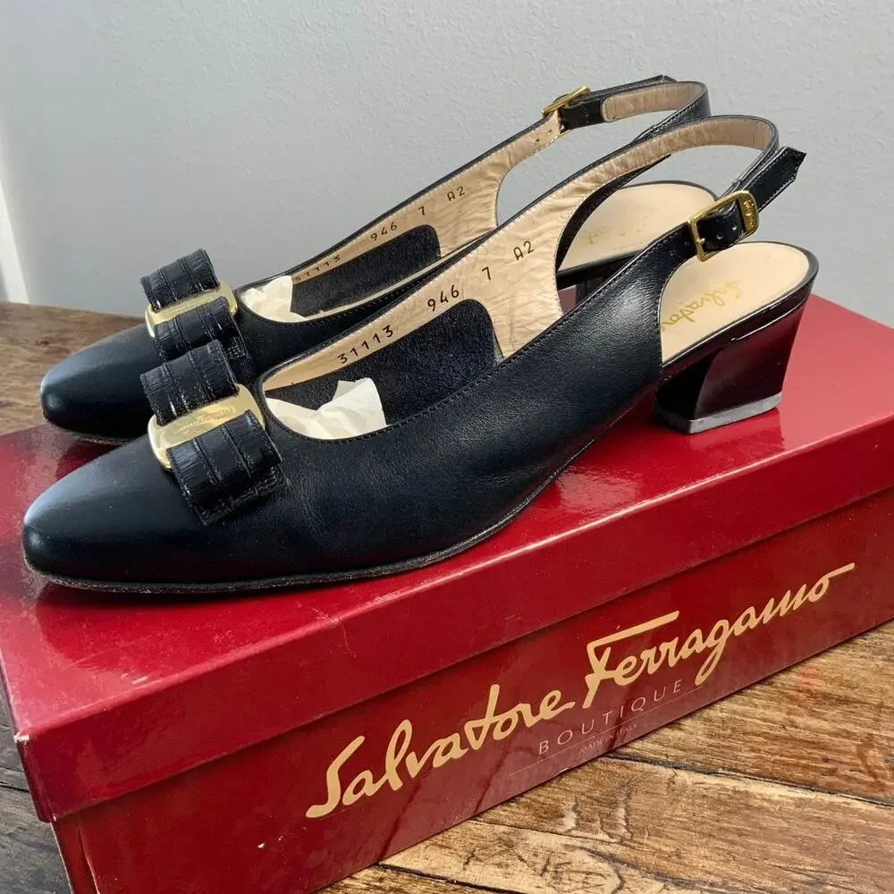 Salvatore Ferragamo Calotta‎ Slingback Vintage pumps size 7 AA